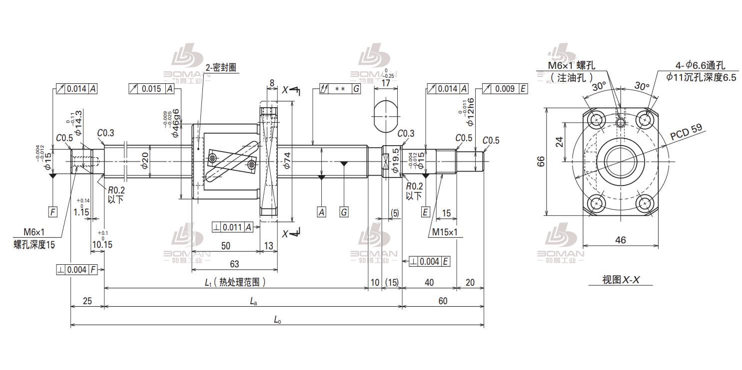 W2007FA-4-C5T20-FA标准滚珠丝杠